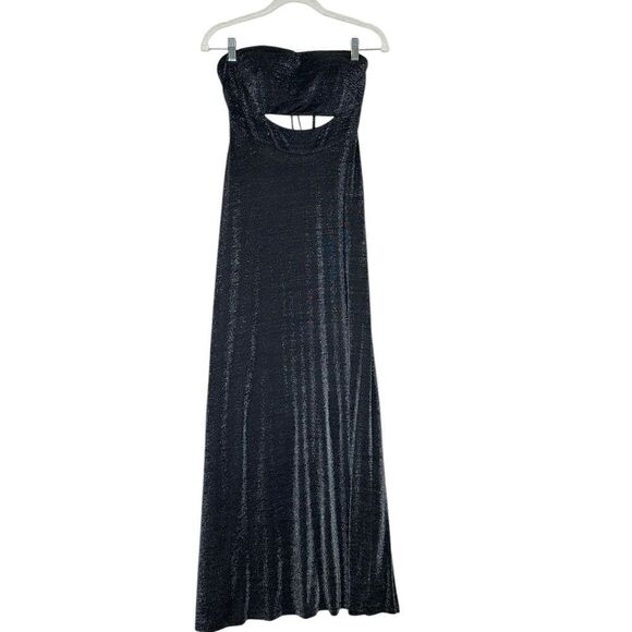 Calvin Klein Black Silver Metallic Strapless Cocktail Maxi Dress | Size 6 - Picture 7 of 14